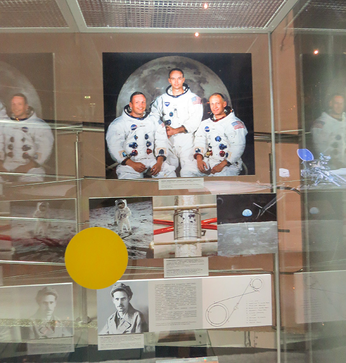 Os três astronautas americanos: Neil Armstrong, Michael Collins e Aldrin