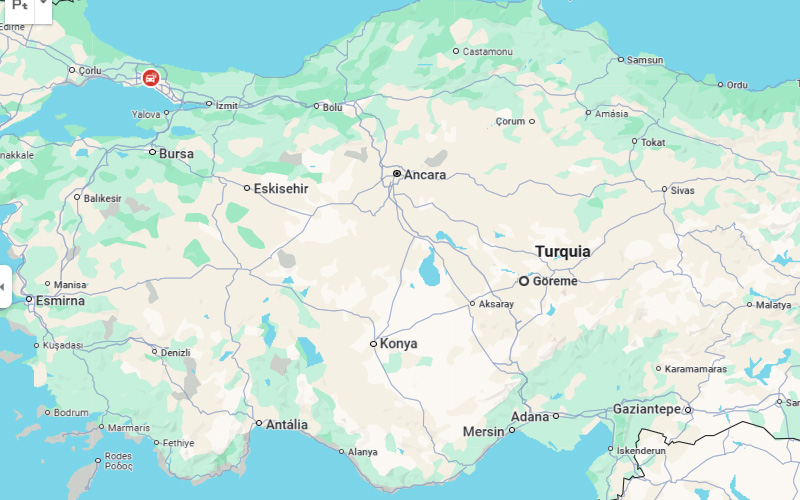 Mapa da Capadócia, Turquia