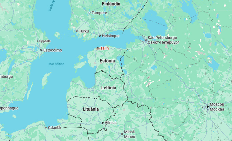 A localização da capital estoniana no mapa do Google