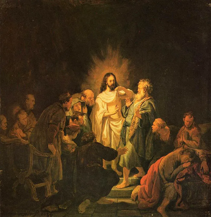 Obra de Rembrandt, no Museu Pushkin de Belas Artes, em Moscou, Rússia Cristo e São Tomé, de Rembrandt, no Museu Pushkin