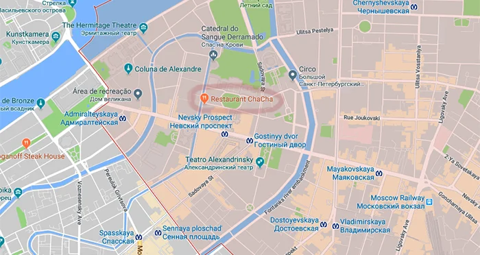Mapa para encontrar o Restaurante Cha Cha, em São Petersburgo, na Rússia Restaurante georgiano, Cha Cha