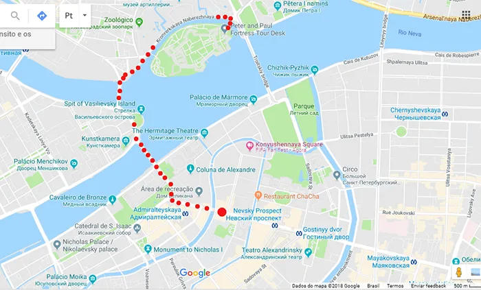 Mapa para chegar à Fortaleza de Pedro e Paulo Mapa para chagar à Fortaleza de Pedro e Paulo