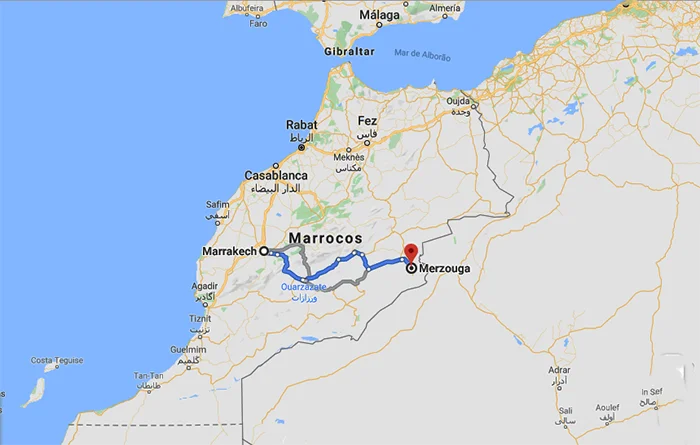 O Deserto do Saara, no Marrocos 1 O caminho que fizemos de Marrakech a Merzouga