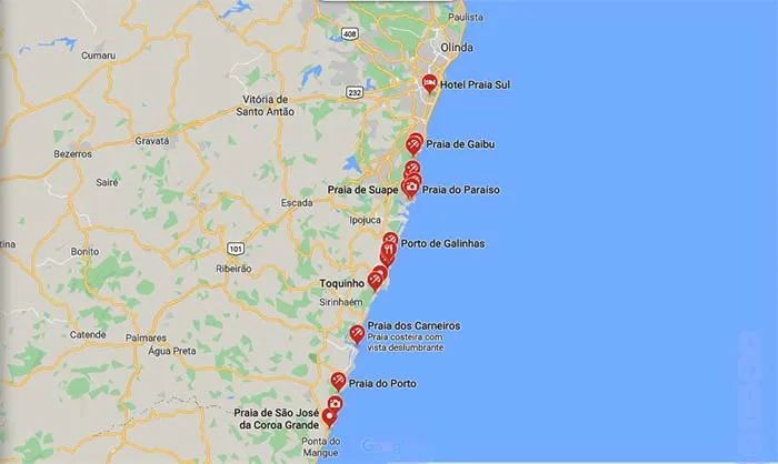 Praias de Pernambuco: explore o melhor do nordeste brasileiro 1 Mapa das praias de Pernambuco