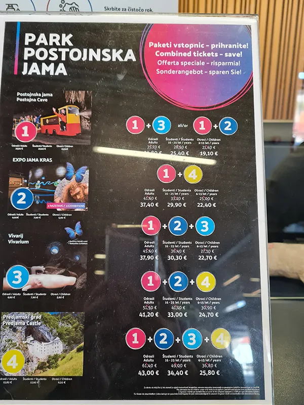 Valor dos tickets para visitar o Park Postojnska Jama Park Postojnska Jama, na Eslovênia