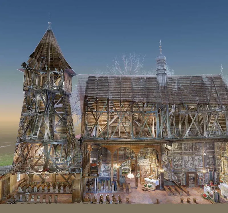Esqueleto da igreja de São Miguel Arcanjo, em Binarowa - da Rota das Igrejas de Madeira da Pequena Polônia Rota das Igrejas de Madeira da Pequena Polônia